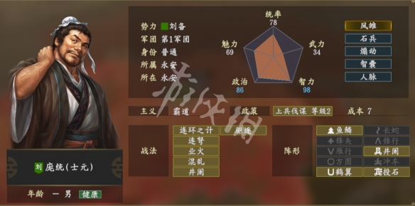 《三国志14》庞统战法有哪些 庞统战法五维一览 2